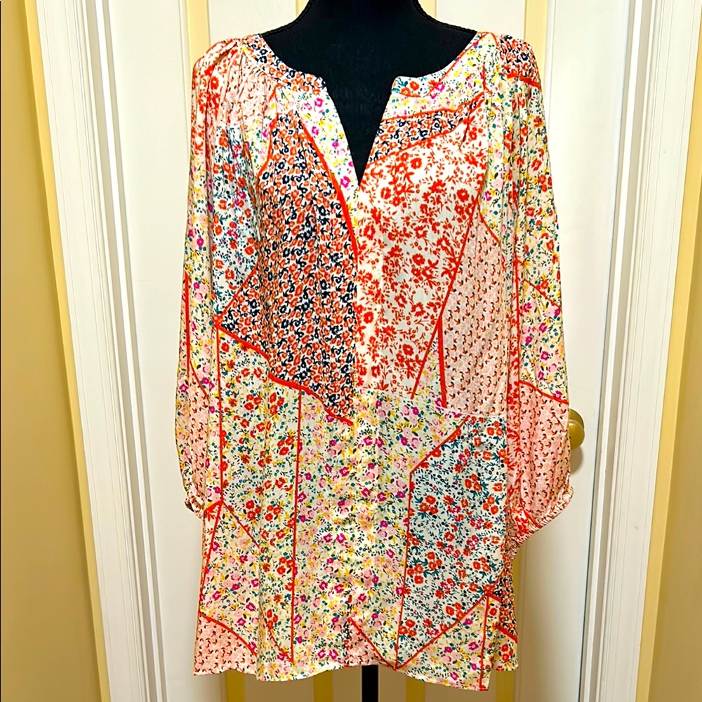 Rose & Olive Multicolor Floral Patchwork Tunic - Pink, Red, Cream, Blue
